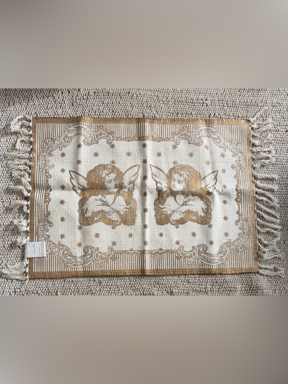 Cherub Fringe Accent Throw Rug - Cream & Gold 20 x 34” New with Tag